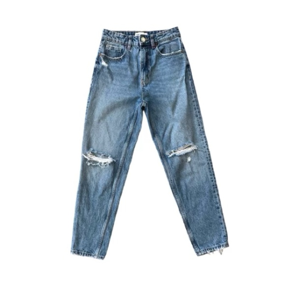 Zara High Waist Straight Leg Medium Wash Denim Jeans